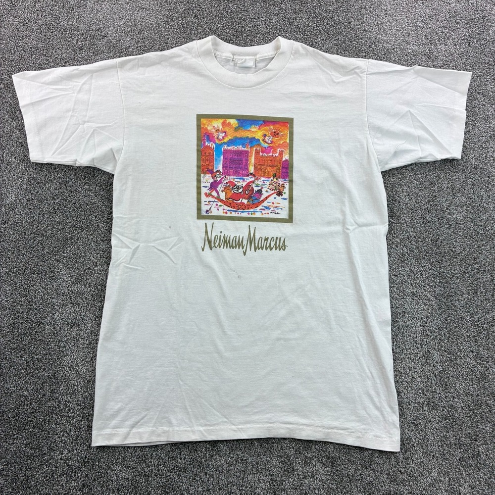Vintage Neiman Marcus Art Shirt Mens XL White Venice Italy Boat Painting - Picture 1 of 5
